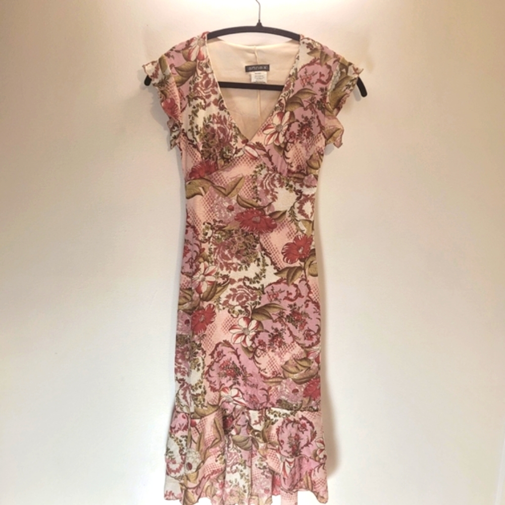 Annex Y2k Floral Asymmetrical Front Opening Pink Dress - S